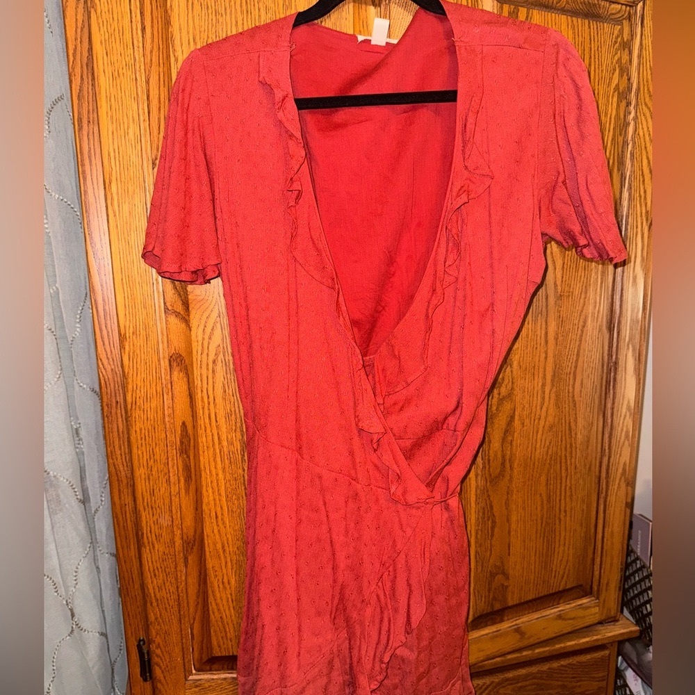 Wrap short sleeve dress (Rust color)